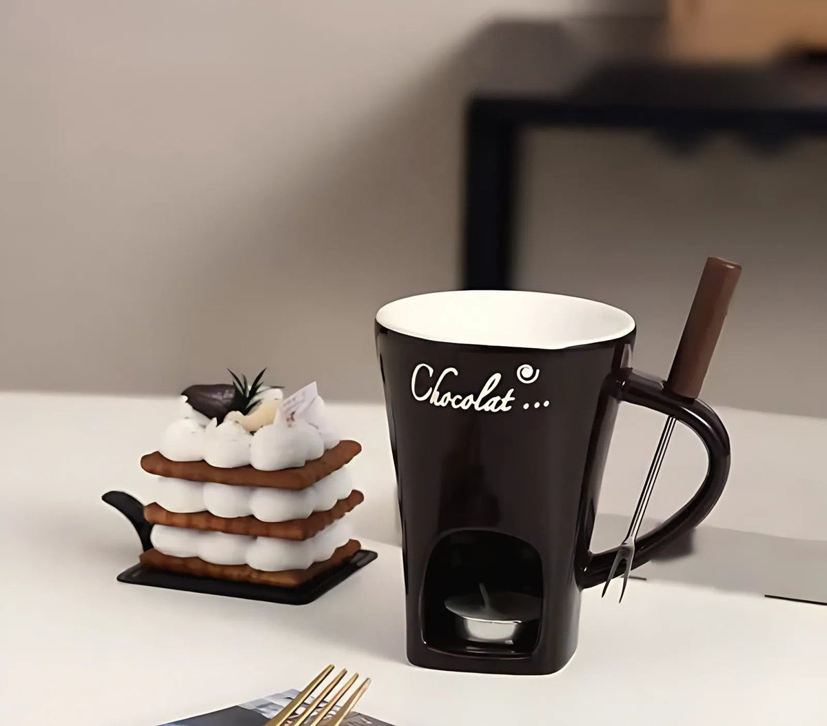 MeltaMug chocolat avec bougie chauffe-plat
